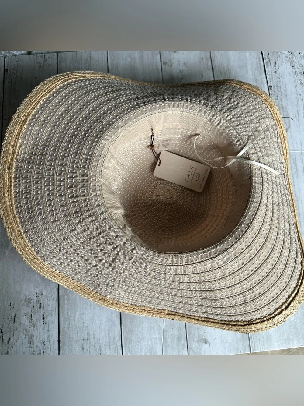 NEW WITH TAGS CALIA FLOPPY SWIM HAT NATURAL GROSGRAIN TAN BEACH HAT SUN